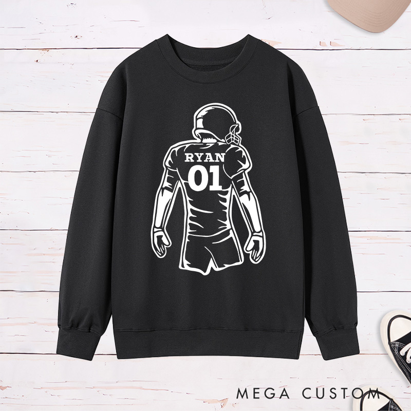 Personalized American Football Player Silhouette Design Sweatshirt with Custom Name and Number