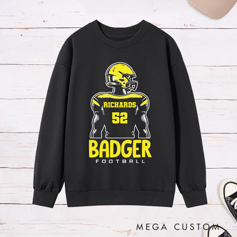 Personalized American Football Sweatshirt with Custom Team Name and Number on the Player Back