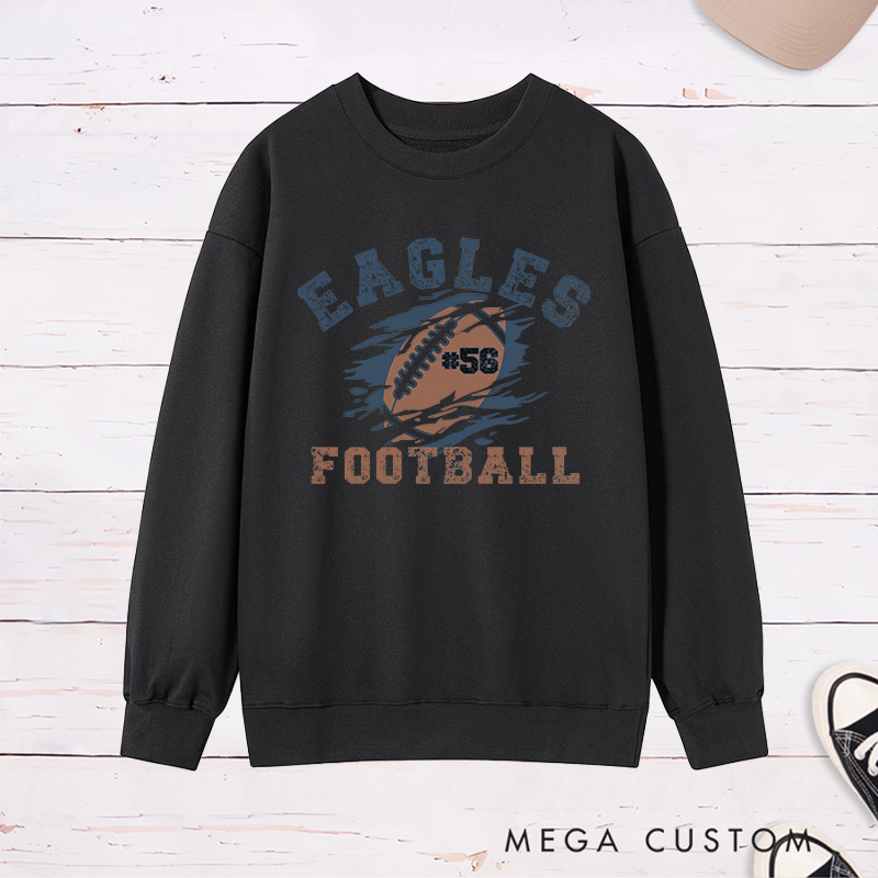 Personalized American Football Sweatshirt with Custom Team Name and Number on the Front