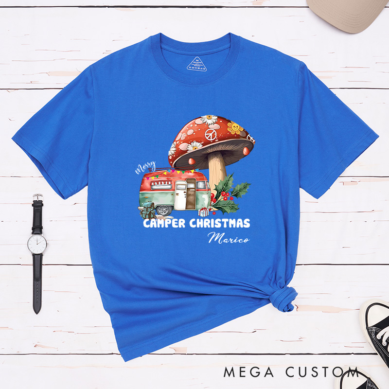 Personalized Camper Christmas T-Shirt Holiday Adventure Lover Shirt Christmas Gift for Hiking Outdoors 