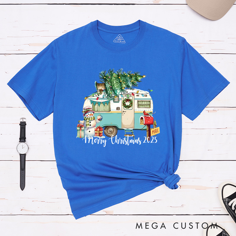 Personalized Merry Christmas T-Shirt Camper Holiday Shirt Christmas Gift for Hiking Outdoors Lover