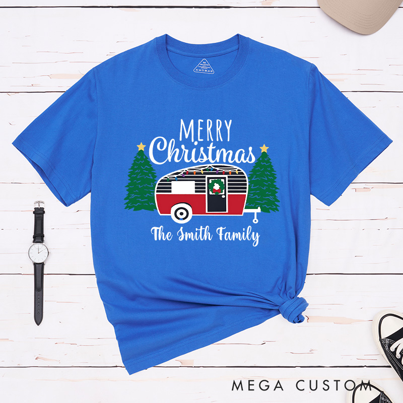 Personalized Cozy Camper Christmas T-Shirt Merry Christmas Shirt Christmas Gift for Hiking Outdoors Lover