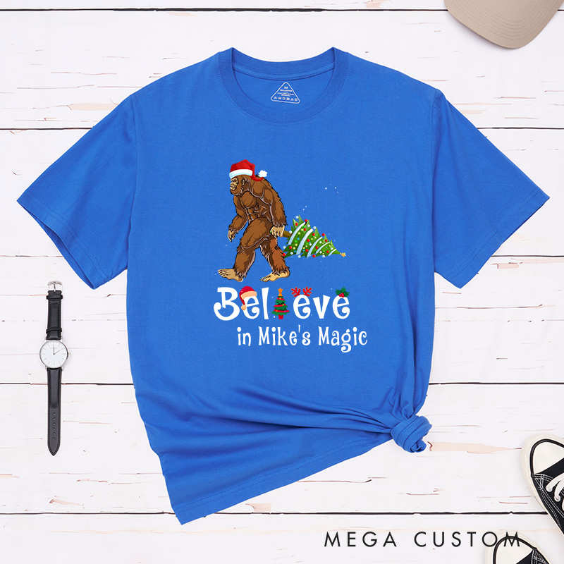 Personalized Bigfoot Christmas Adventure T-Shirt Merry Christmas Shirt Gift for Hiking Outdoors Lover