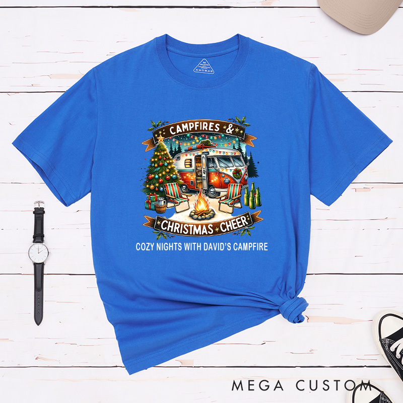 Personalized Campfires Christmas Cheer T-Shirt Merry Christmas Shirt Gift for Camping Outdoors Lover