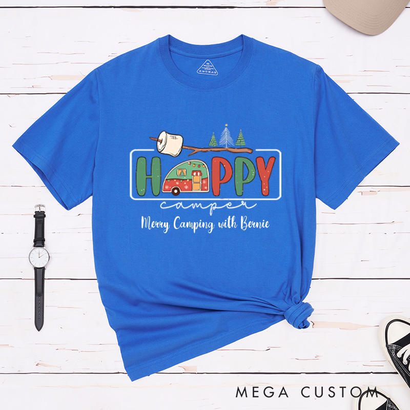 Personalized Happy Camper T-Shirt Outdoor Adventures Christmas Shirt Gift for Hiking Lover