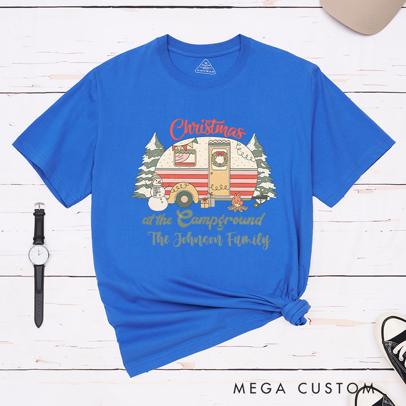Personalized Christmas at the Campground T-Shirt Outdoor Camping Christmas Shirt Gift for Hiking Lover