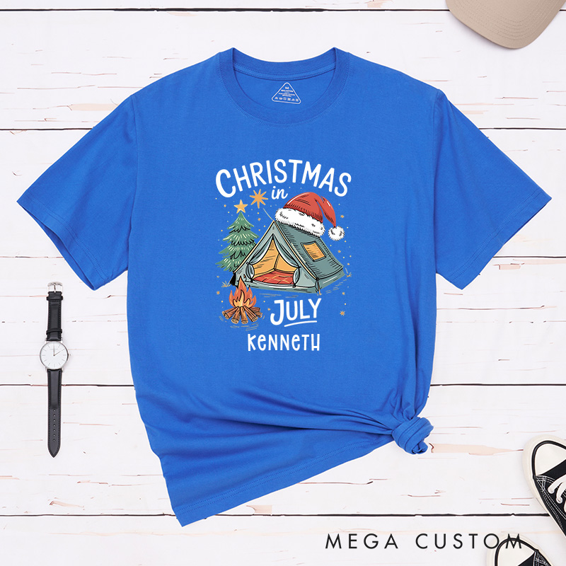 Personalized Christmas in July T-Shirt Outdoor Camping Lover Shirt Gift for Hiking Lover
