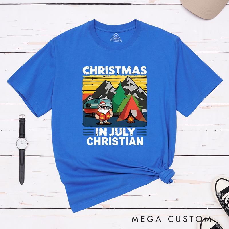 Personalized Christmas in July T-Shirt Outdoor Tropical Camping Shirt Gift for Hiking Lover