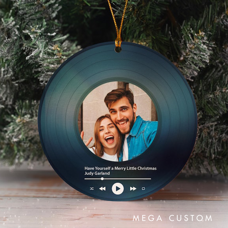 Personalized Song Photo Ornament and Couple Song Ornament and Vinyl Record Photo Ornament and Couple Song Photo Ornament Couples Gifts