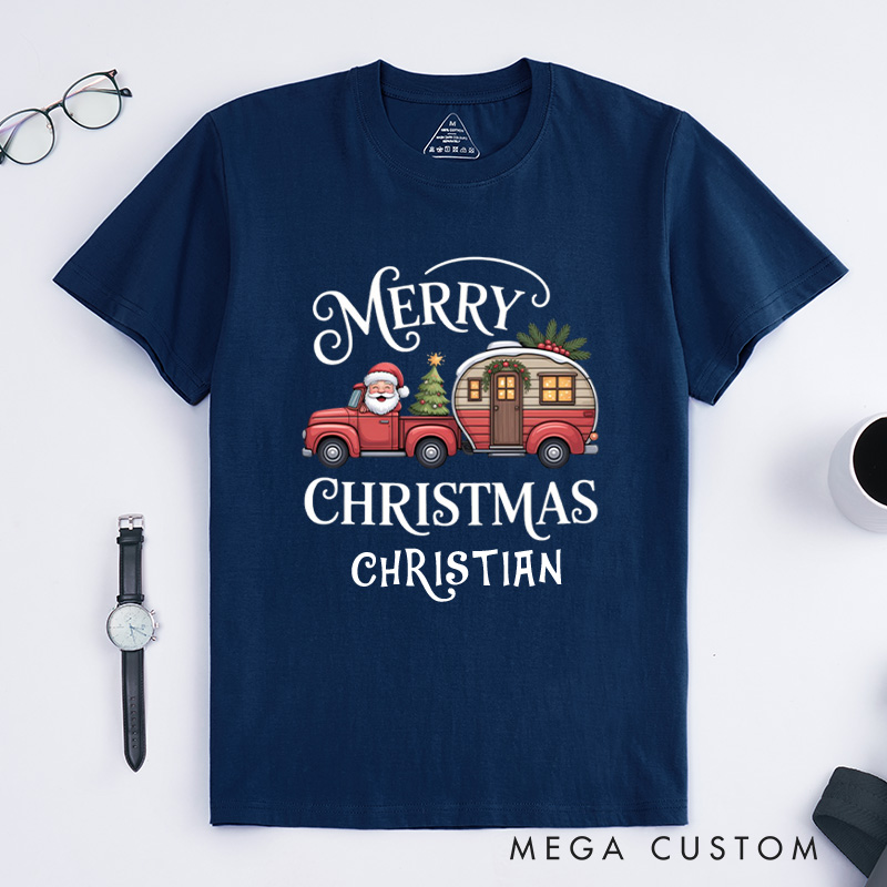Personalized Merry Christmas T-Shirt Outdoor Camping Adventure Shirt Gift for Hiking Lover