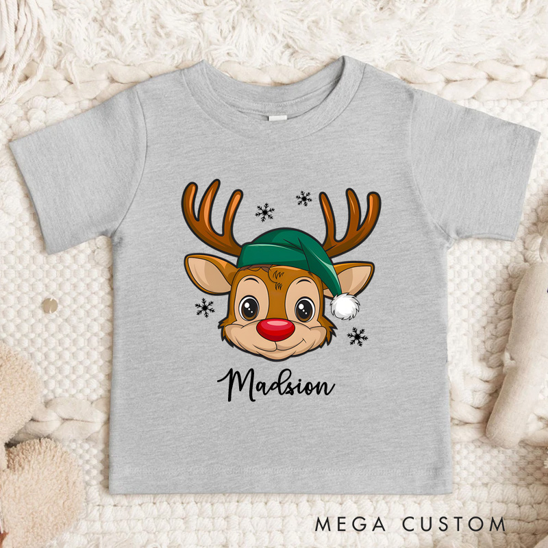 Personalized Reindeer Toddler T-Shirt Christmas Kids Gift