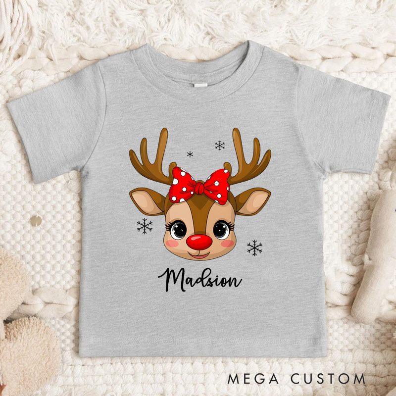 Personalized Reindeer Kids T-Shirt Christmas Kids Gift