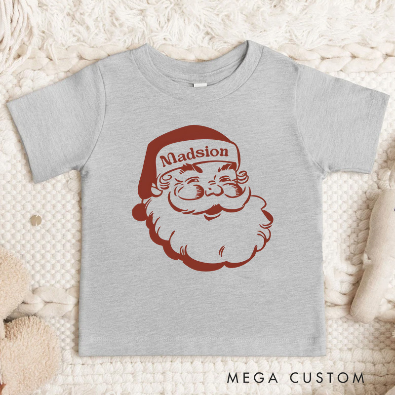 Personalized Retro Santa Kids T-Shirt Holiday Natural Toddler Tee