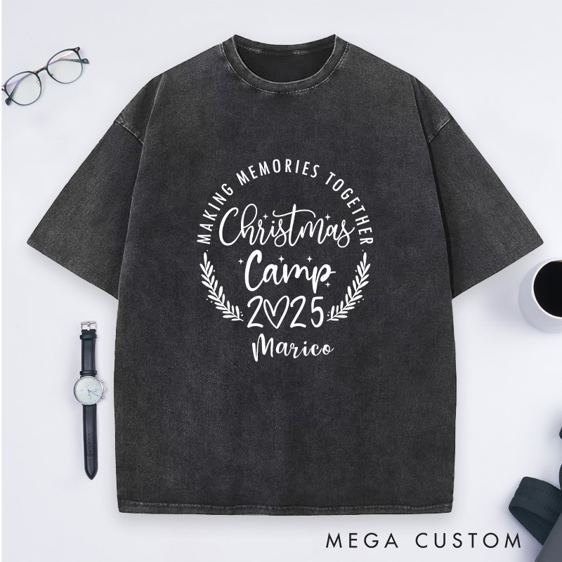 Personalized Making Memories Together Christmas Washed T-Shirt Christmas Camping T-Shirt Gift for Outdoor Lover