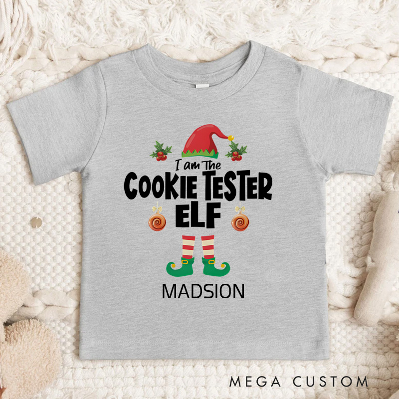 Personalized Cookie Tester Elf Matching Christmas Name Kids T-Shirt