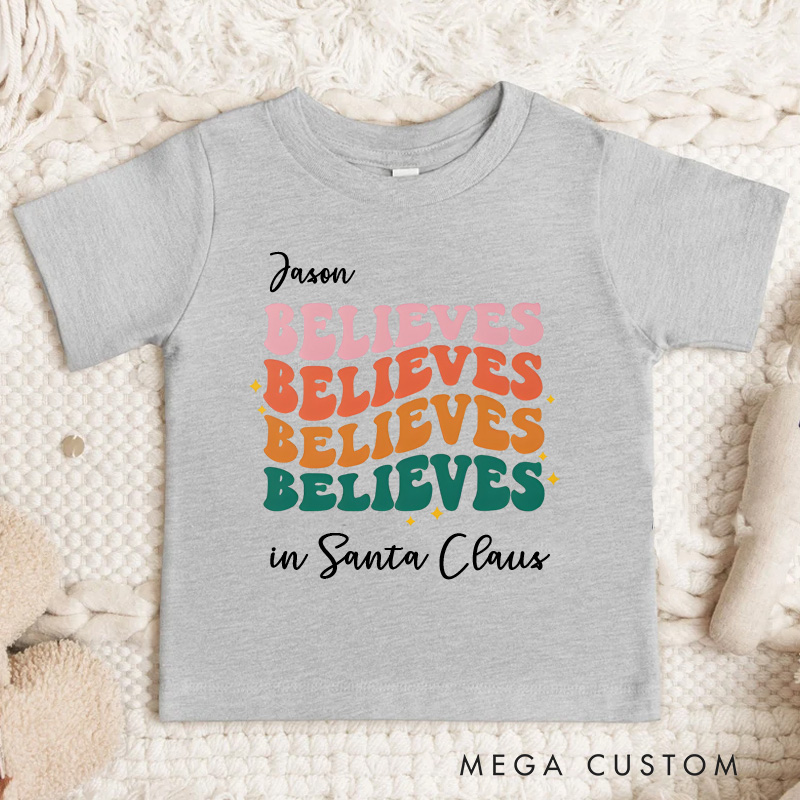 Personalized Retro Believe in Santa Claus Christmas Kids T-Shirt