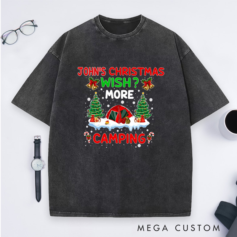 Personalized Merry Christmas Camper Washed T-Shirt Christmas Gift for Hiking Outdoors Lover 