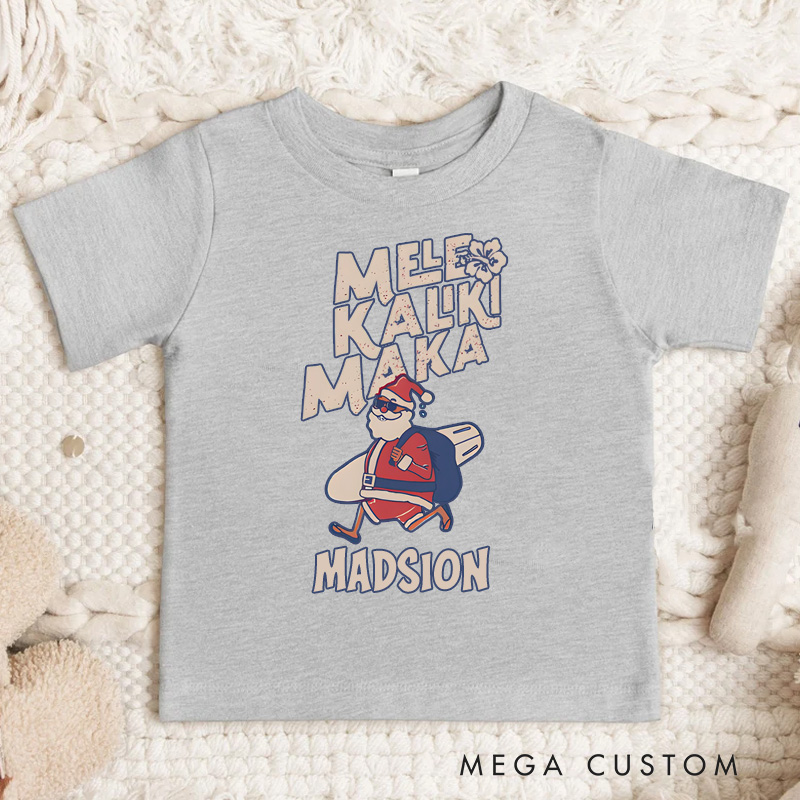 Personalized Mele Kalikimaka Funny Santa Hawaiian Christmas Kids T-Shirt