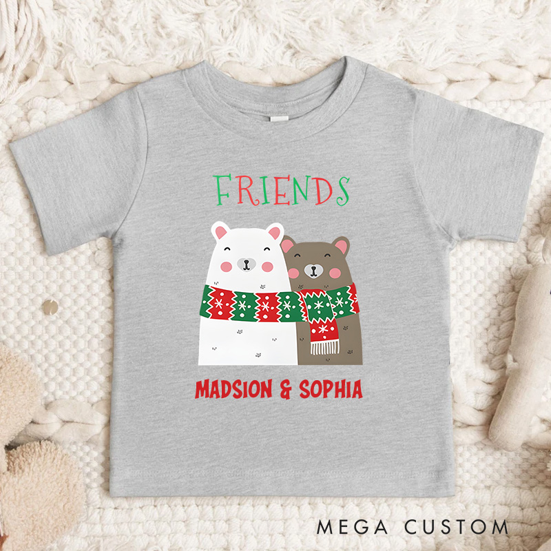 Personalized Christmas Friends Cute Animal Friendship Kids T-Shirt