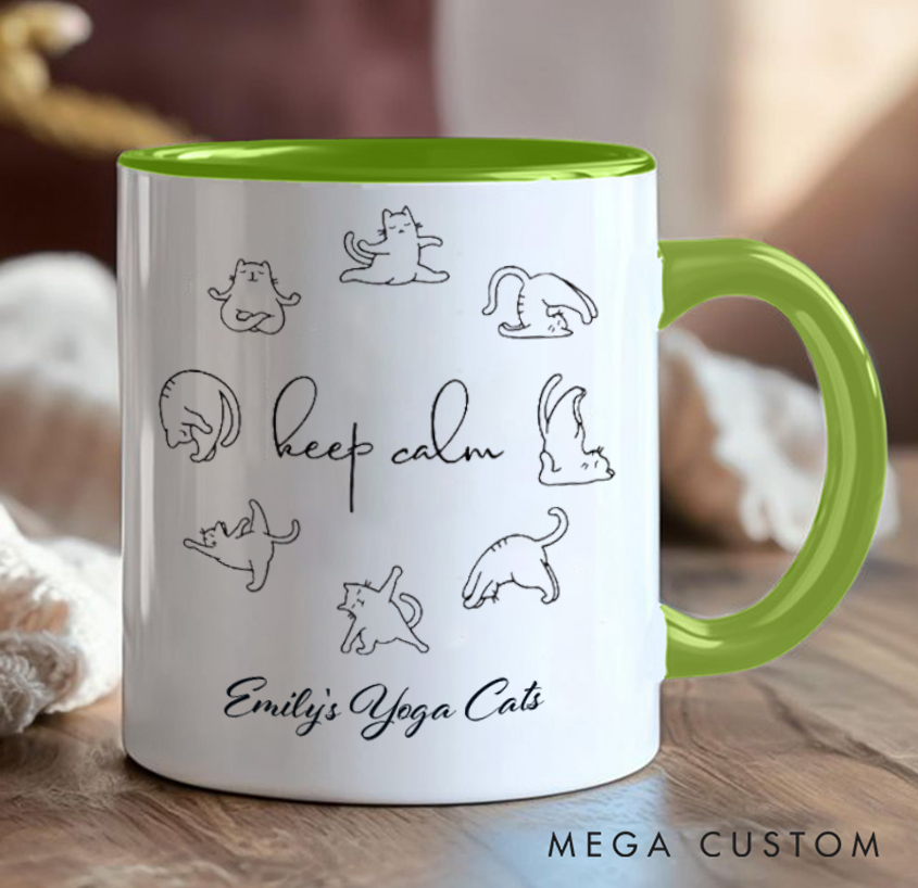 Personalized Yoga Cats Mug with Cute Cat Poses Custom Name Perfect Gift for Yoga Lover and Cat Lover