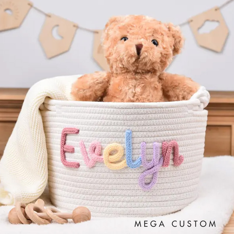 Personalized Baby Shower Basket Cotton Name Rope Basket New Born Gift Baby Toys Storage
