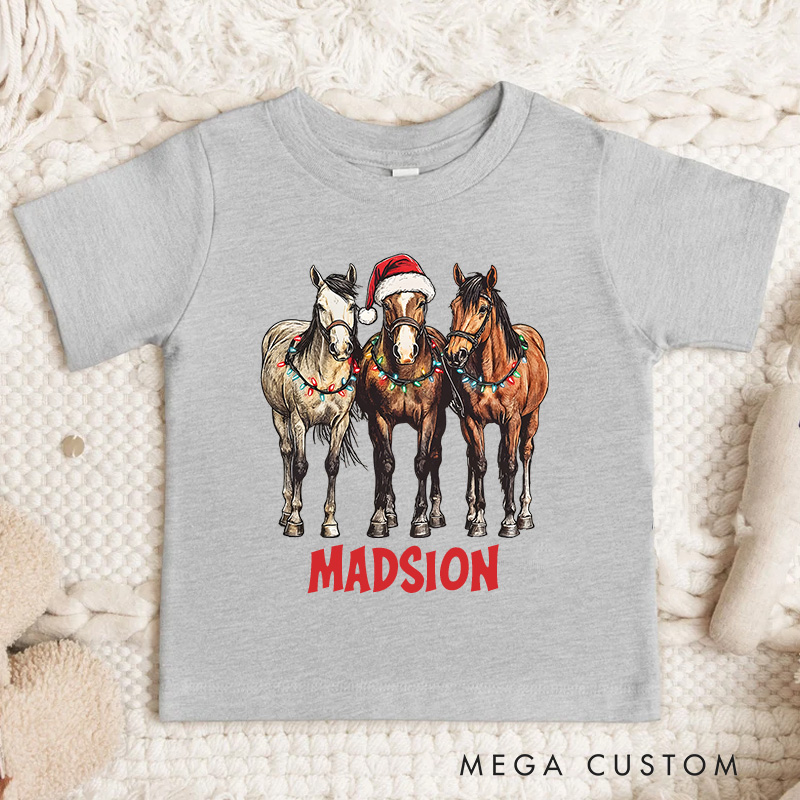 Personalized Horse Christmas Toddler T-Shirt Horse Lover Kids T-Shirt Animal Lover Kids Gift
