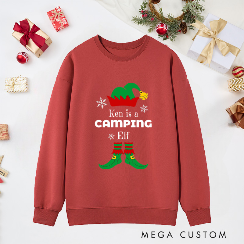 Personalized Camping Elf Classic Sweatshirts Christmas Outdoor Adventure Sweatshirts Gift for Hiking Lover