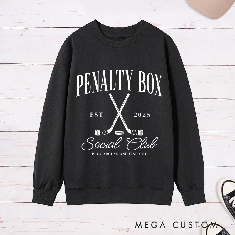 Personalized "Penalty Box Social Club" Hockey Sweatshirt with Customizable Year