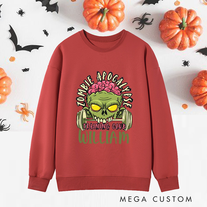 Personalized Halloween Classic Sweatshirts with Zombie Apocalypse Training Club Sweatshirts Gift for Fitness Enthusiasts Bodybuilders and Gym Lovers