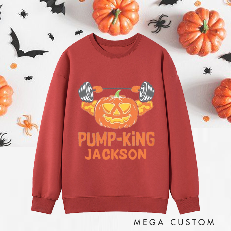 Personalized Halloween Classic Sweatshirts with Pump King Lantern Weightlifting Sweatshirts Gift for Fitness Enthusiasts Bodybuilders and Gym Lovers