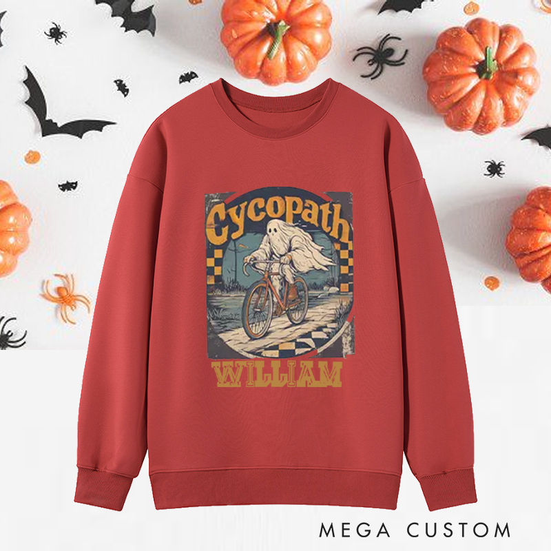Personalized Halloween Classic Sweatshirts with Vintage Ghost Cycling Theme for Fitness Enthusiasts Bodybuilders and Gym Lovers