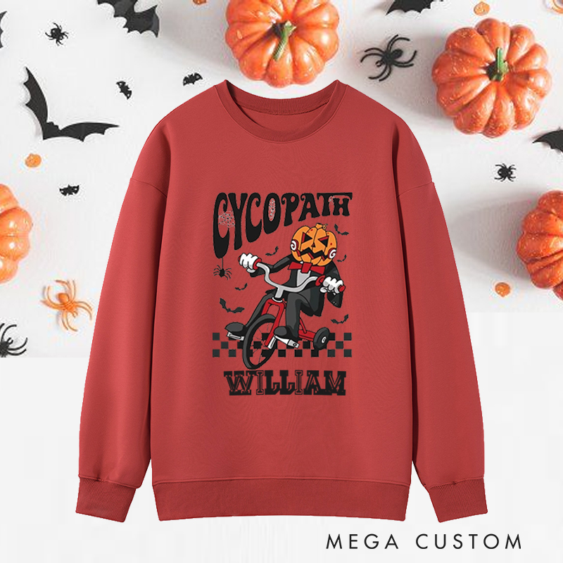 Personalized Halloween Classic Sweatshirts with Pumpkin Head Riding Tricycle for Fitness Enthusiasts Bodybuilders and Gym Lovers