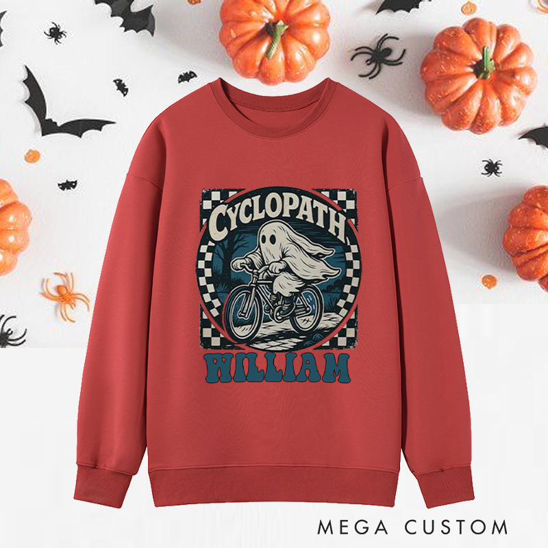 Personalized Halloween Classic Sweatshirts with Spooky Ghost Riding Bicycle for Fitness Enthusiasts Bodybuilders and Gym Lovers