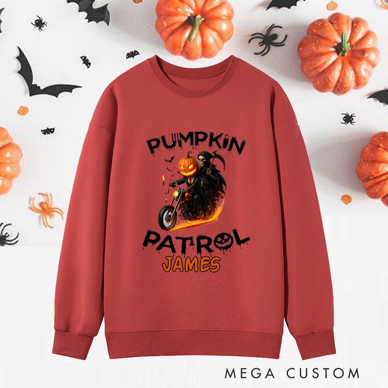 Personalized Halloween Classic Sweatshirts with Pumpkin Head Rider with Flaming Motorcycle for Fitness Enthusiasts Bodybuilders and Gym Lovers