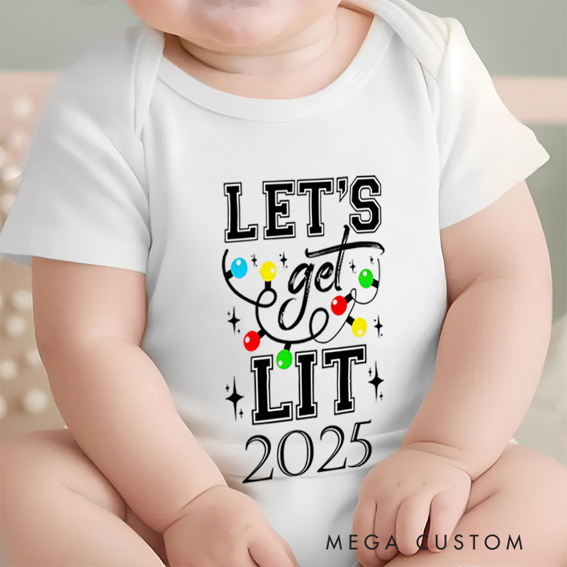 Personalized Let’s Get Lit Baby Onesie Perfect for Fun and Playful Holiday Celebrations Baby Onesie