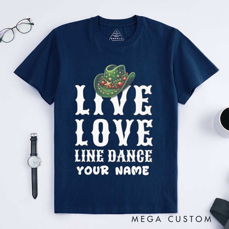 Personalized Line Dance T-Shirts Western Cowboy Hat Theme Perfect Gift for Men Unique Country Dance Lover Tee Custom Name Present for Dancers