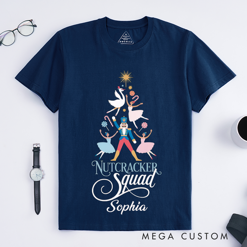 Personalized Ballet Christmas T-Shirt Custom Name Dance Squad Gift for Women Unique Dancer Shirt Best Christmas Present for Ballerina