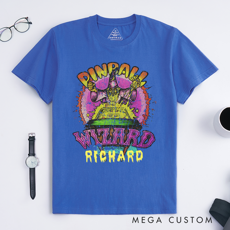 Personalized Pinball Wizard Classic T Shirts Custom Retro Wizard Game Gift for Men Women Vintage Arcade Player Birthday Present Unisex Stylish Tee