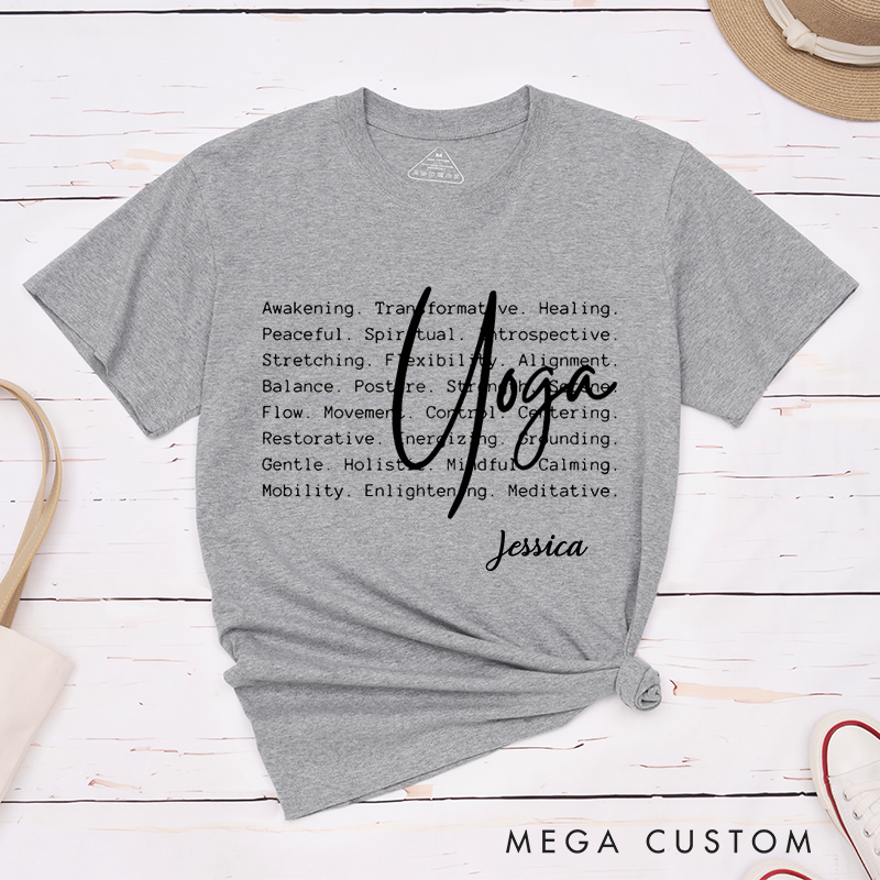 Personalized Yoga T-Shirt with Inspirational Word Art Design Custom Name Perfect Gift for Yoga Lover