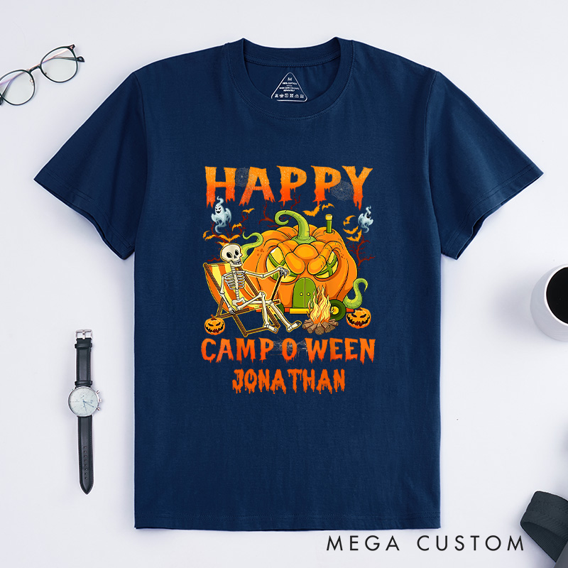 Personalized Camper Halloween T-Shirt Skeleton Camping RV Pumpkin T-Shirt Halloween Gift Outdoor