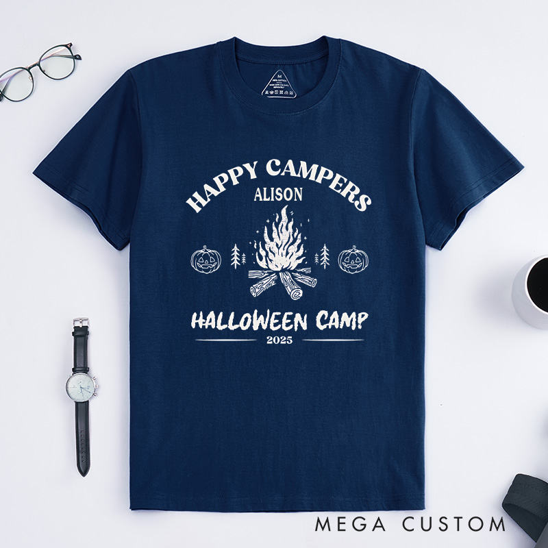 Personalized Halloween Happy Campers T-Shirt Outdoor Bonfire T-Shirt Halloween Gift for Hiking
