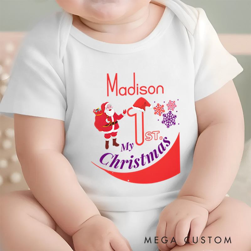 Personalized My First Christmas Santa Baby Onesie Perfect for Marking a Baby’s Holiday Milestone Baby Onesie