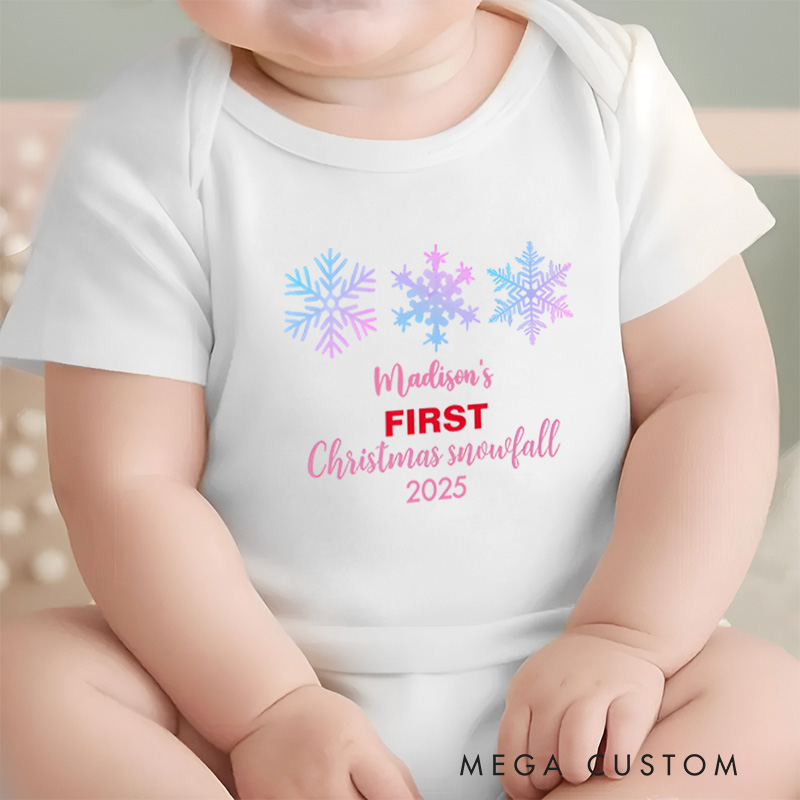 Personalized First Christmas Snowfall Baby Onesie Perfect for Cherishing a Baby’s Winter Holiday Moment Baby Onesie