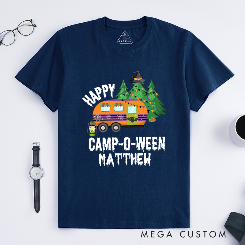 Personalized Happy Camper Halloween T-Shirt Outdoor Camping Adventure Shirt Halloween Gift