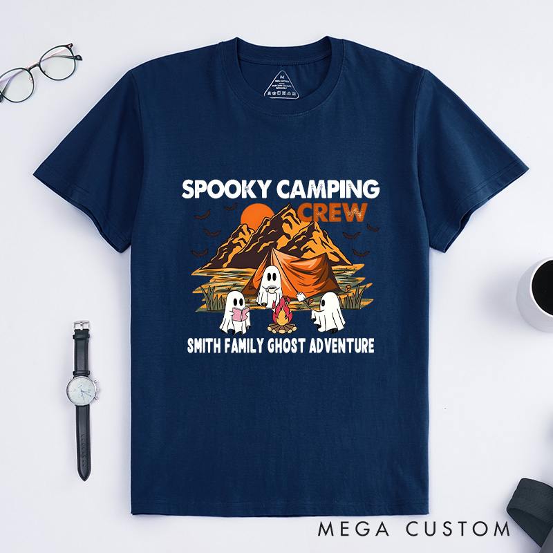 Personalized Spooky Camping Crew T-Shirt Ghostly Adventures T-Shirt Halloween Gift for Hiking Outdoors