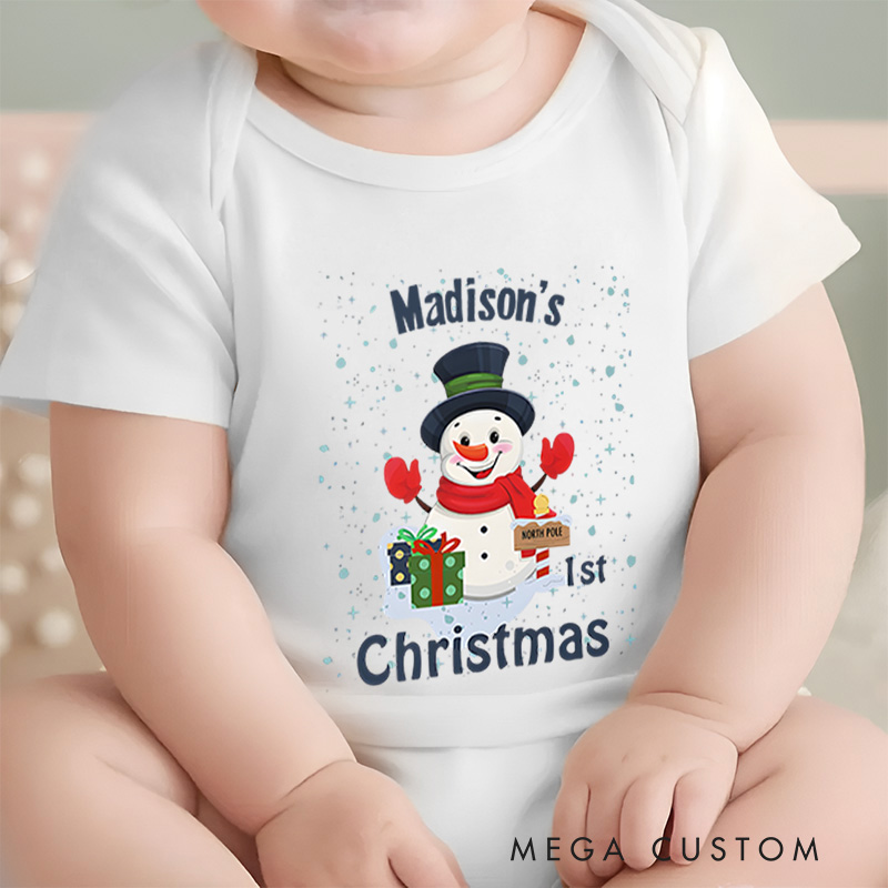 Personalized Baby’s First Christmas Snowman Baby Onesie Perfect for Celebrating a Baby’s Holiday Milestone Baby Onesie