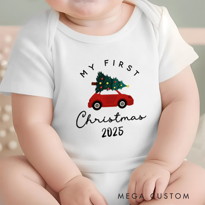 Personalized My First Christmas Red Car Baby Onesie Perfect for Adding Charm to Festive Celebrations Baby Onesie