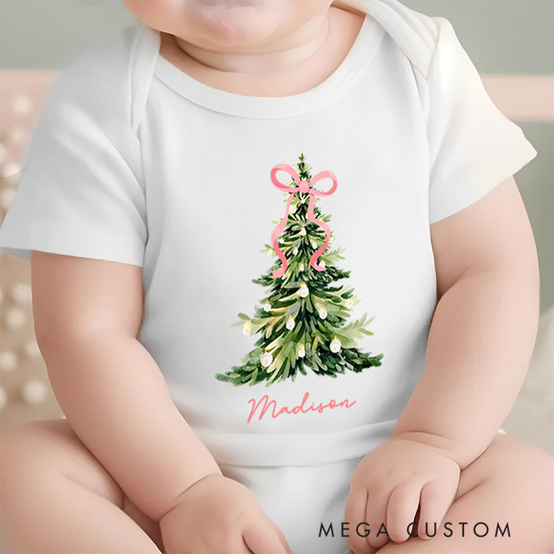 Personalized Christmas Tree Baby Onesie Perfect for Celebrating the Holiday Spirit with Festive Charm Baby Onesie