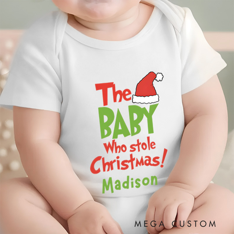 Personalized The Baby Who Stole Christmas Baby Onesie Perfect for Adding Humor to Holiday Outfits Baby Onesie