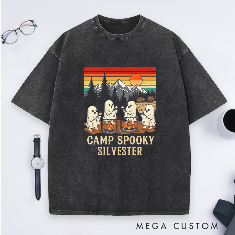 Personalized Funny Camp Spooky Washed T-Shirt Ghostly Adventures Shirt Halloween Gift Outdoor